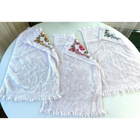 Vintage 70s hand towels set, terrycloth floral, flower power, Simpson's, for 3 - Picture 6 of 8